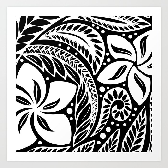 Circular Polynesian White Floral Tattoo Art Print by Ayelet Fleming ...