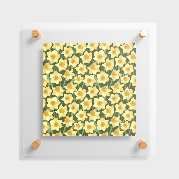 Seamless pattern with yellow daffodils on a green background Floating Acrylic Print