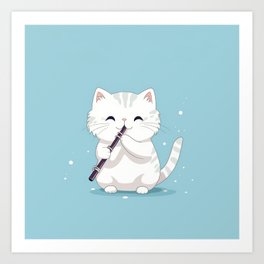 Kitten flute player Art Print