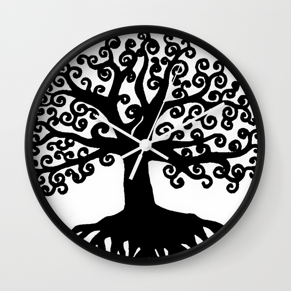 Black And White Abstract Tree Of Life I Wall Clock By Vikkart