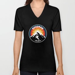 Skiing In Bozeman Montana Vintage V Neck T Shirt