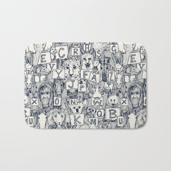 animal ABC indigo ivory Bath Mat