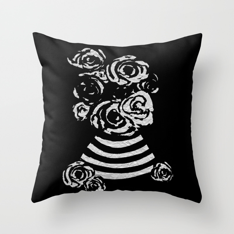 Crinkled Roses In Black White Striped Vase Throw Pillow By