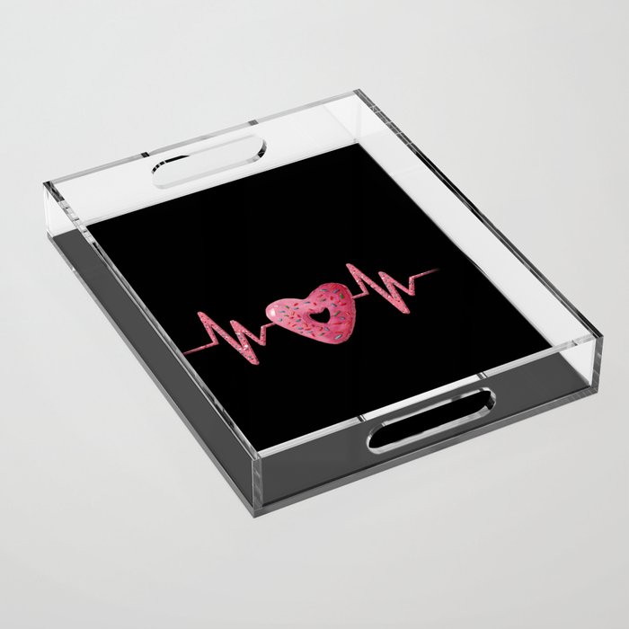 Heartbeat line with cute pink heart shaped donut illustration Acrylic Tray