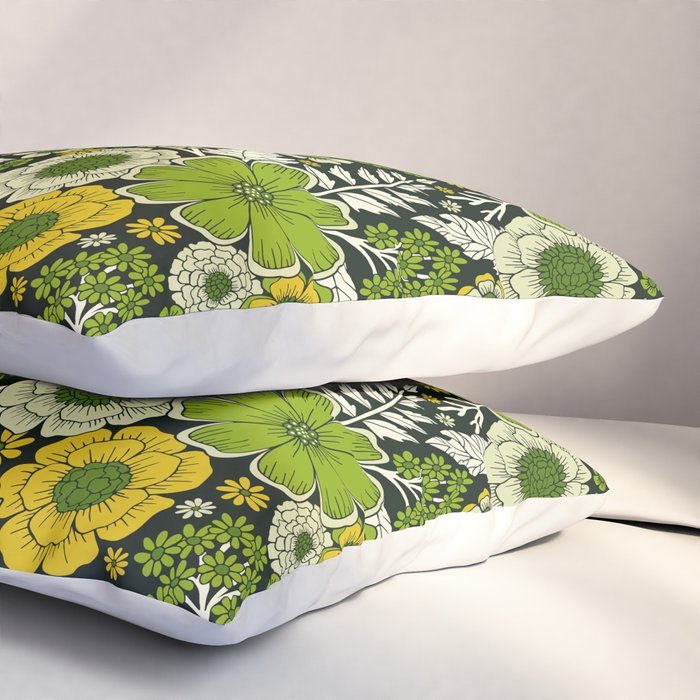 Society6 Modern Yellow & Green Floral Pattern by Beth Norton on Cotton King Set of 2 Pillow Sham