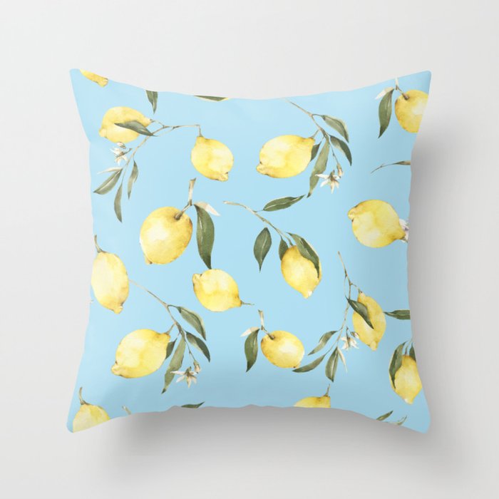 Lemon,citrus,summer,watercolour pattern Throw Pillow