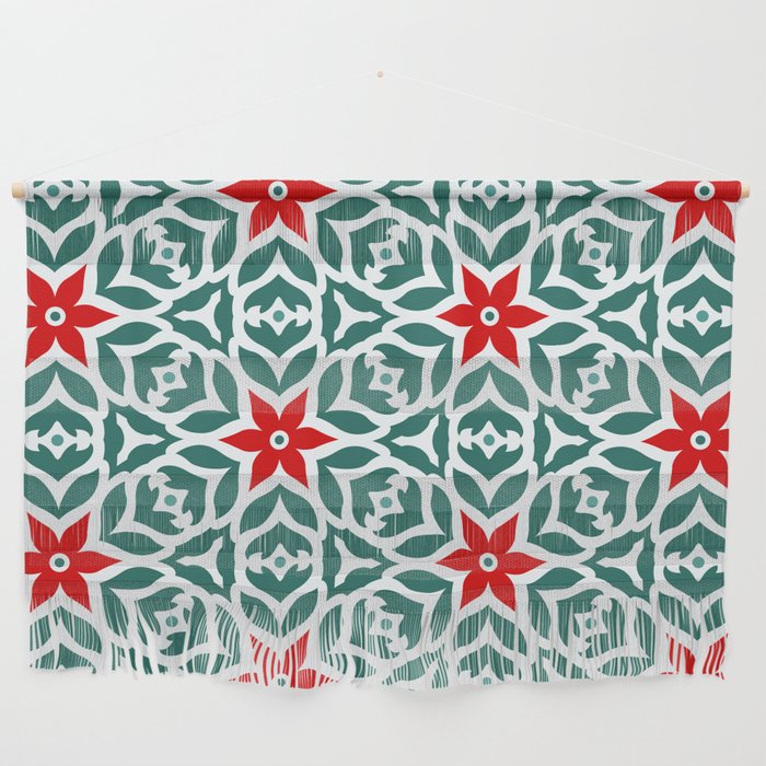 Red and Green Floral Mosaic Wall Hanging