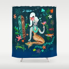 Blonde Leopard Martini Mermaid Shower Curtain