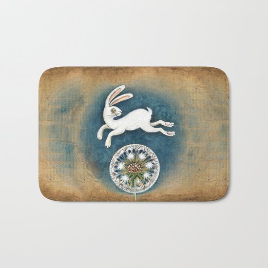 Rabbit with dandelion Bath Mat
