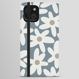 Daisy Time Retro Floral Pattern Neutral Blue Gray Tones iPhone Wallet Case