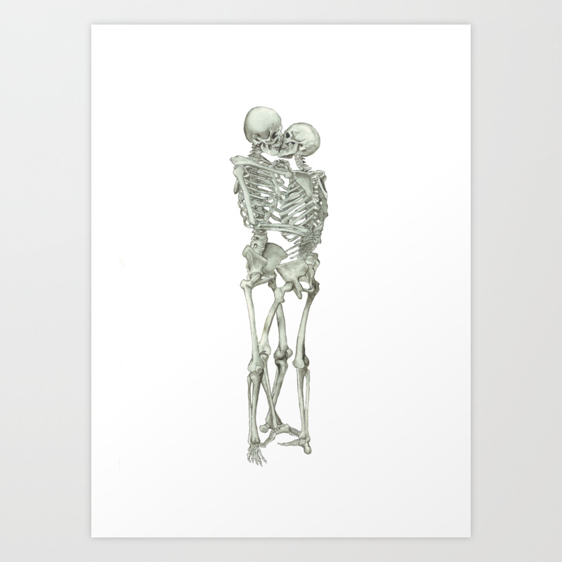 Skeleton Kissing Couple Love Halloween Art Print