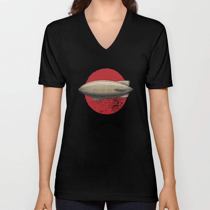 Zeppelin Airship Pilot Retro V Neck T Shirt