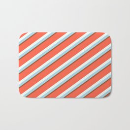 [ Thumbnail: Red, Mint Cream, Light Blue, and Sienna Colored Lines/Stripes Pattern Bath Mat ]