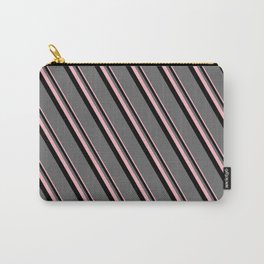 [ Thumbnail: Light Pink, Black, and Dim Gray Colored Lines/Stripes Pattern Carry-All Pouch ]