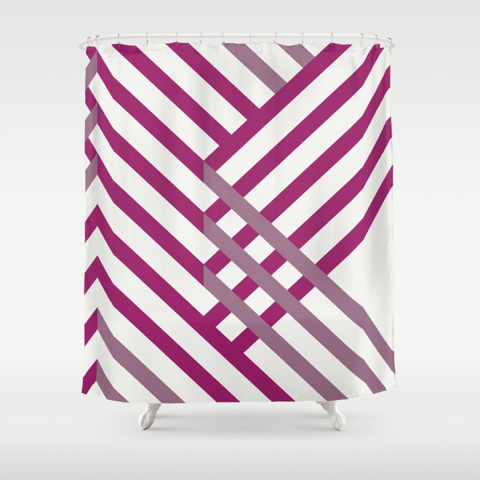 Magenta, Gray and White Diagonal Stripe Pattern - Colour of the Year 2022 Orchid Flower 150-38-31 Shower Curtain