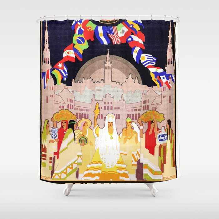 Seville Hispano American Expo 1929 Art Deco Ad Shower Curtain Seville Hispano American Expo 1929 Art Deco Ad Shower Curtain