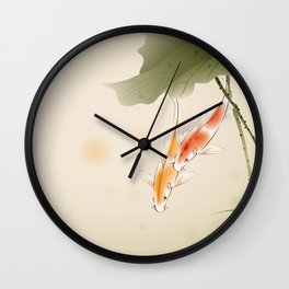 Koi fishes in lotus pond Wall Clock