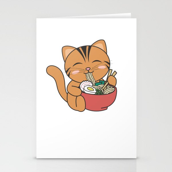 Ramen Cute Cat Eats Ramen Anime Cat Stationery Cards