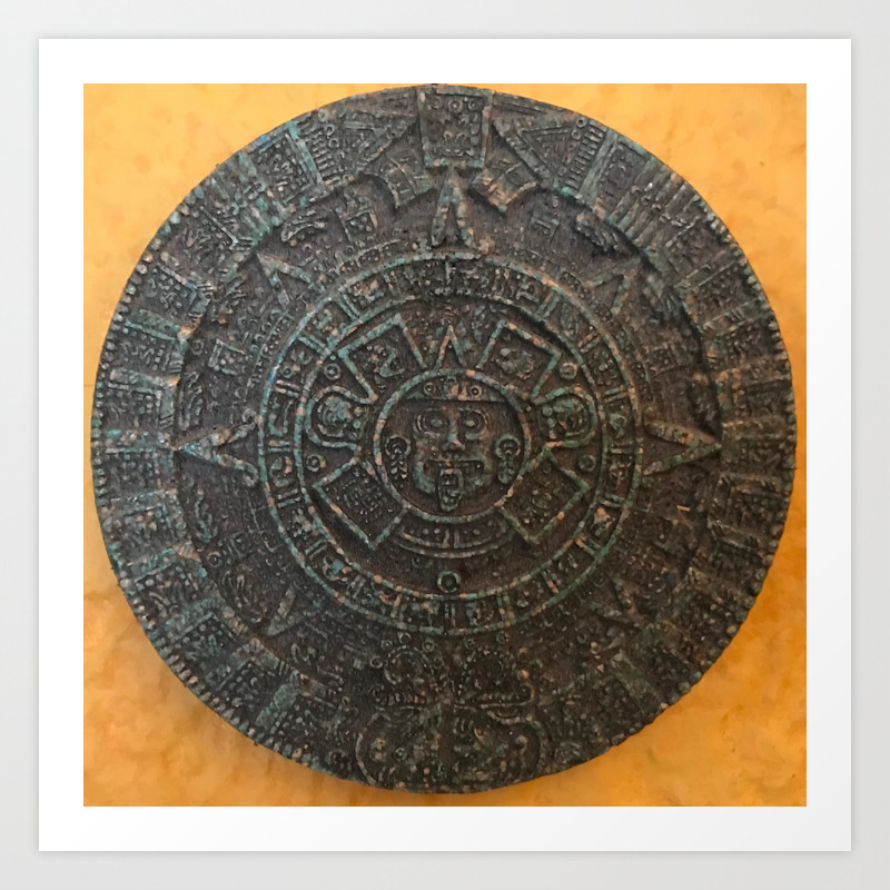 QTY 4 Mayan Calendar Wood Coaster/Disc Set Raw wood 