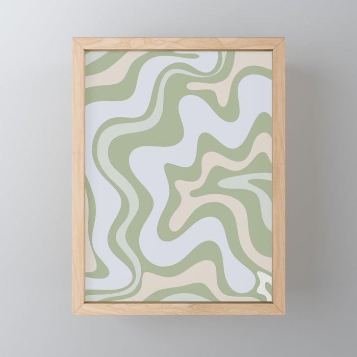 Liquid Swirl Contemporary Abstract Pattern in Light Sage Green Framed Mini Art Print