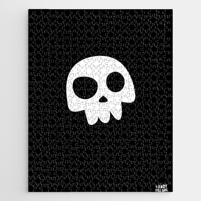 Skull Head logo with Three Teeth | Bones, white, pirates, symbolism, mortality, death, Halloween Jigsaw Puzzle