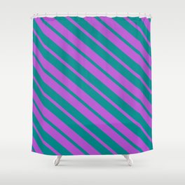 [ Thumbnail: Orchid and Dark Cyan Colored Striped/Lined Pattern Shower Curtain ]