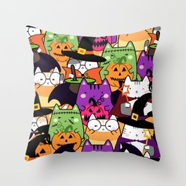 Seamless Kawaii Cat Halloween Pattern Throw Pillow