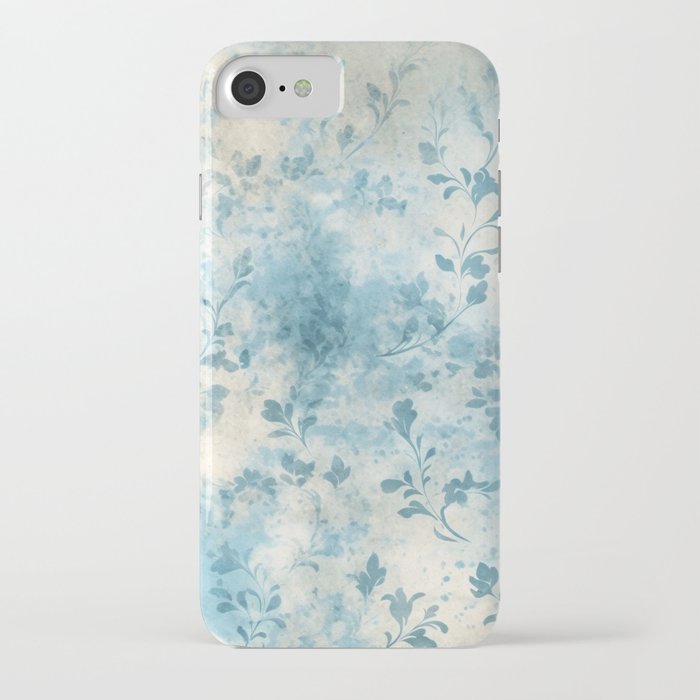 Blue and beige floral pattern iPhone Case