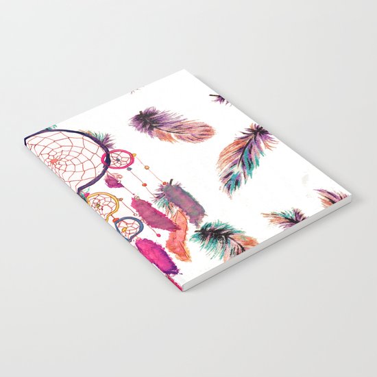Hipster Watercolor Dreamcatcher Feathers Pattern Notebook