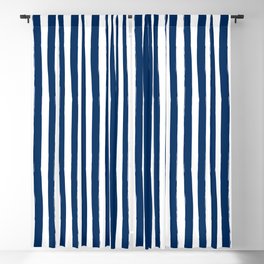 Navy Blue and White Cabana Stripes Palm Beach Preppy Blackout Curtain