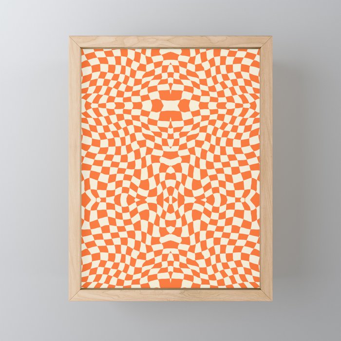 Orange and white checker symmetrical pattern Framed Mini Art Print