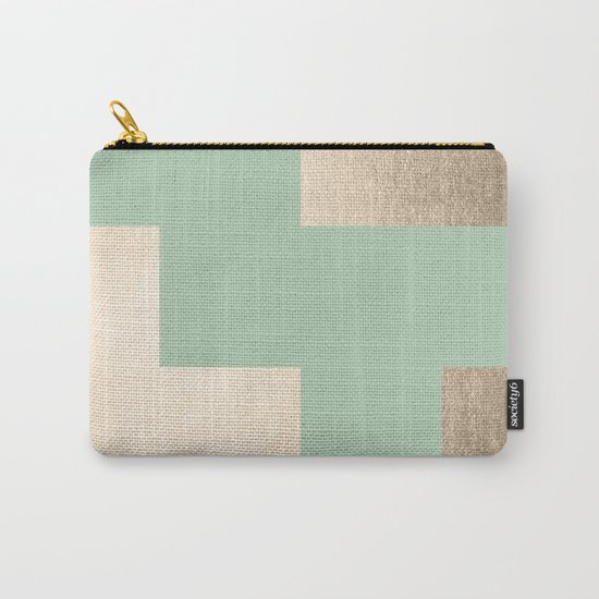 Simply Geometric White Gold Sands on Pastel Cactus Green Carry-All Pouch