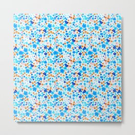 Flower Shower -  blue mini Metal Print | Botanical, Feminine, Happy, Hand Drawn, Coral, Painting, Casual, Mini, Small, Pink 