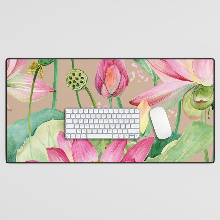 lotus flowers seamless pattern Desk Mat