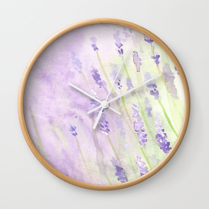 Summer Dream Garden Lavender Watercolor Painting Wall Clock