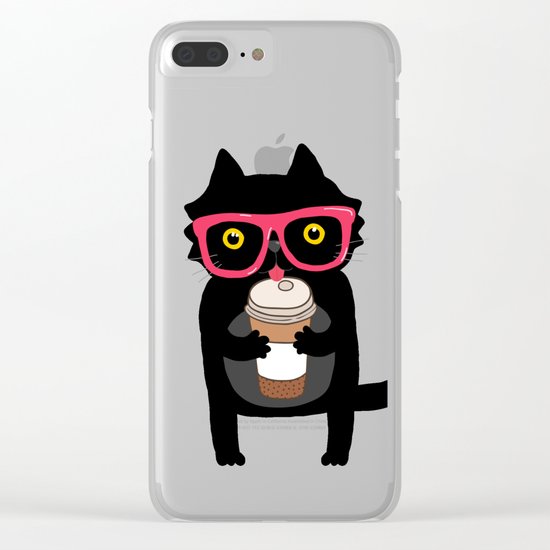 Black cat + coffee Clear iPhone Case