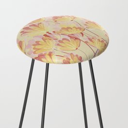 Yellow Painterly Flowers  Counter Stool
