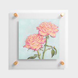 Pink and Blue Still Life Roses Floating Acrylic Print