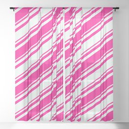 [ Thumbnail: Deep Pink and Mint Cream Colored Lines/Stripes Pattern Sheer Curtain ]
