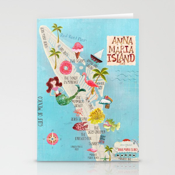 Anna Maria Island Map Stationery Cards