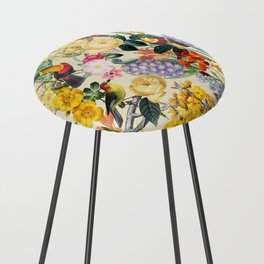 Colorful Exotic Botanical Bird And Tropical Flowers Garden Counter Stool