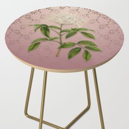 Vintage Elderberry Flowering Plant Botanical Pattern on Dusty Pink Side Table