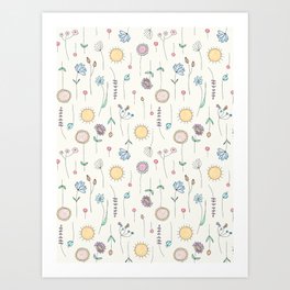 Colorful hand painted flowers pattern Art Print