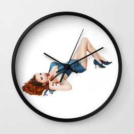 Sexy Pinup Girl Red Hair Blue Dress  Wall Clock