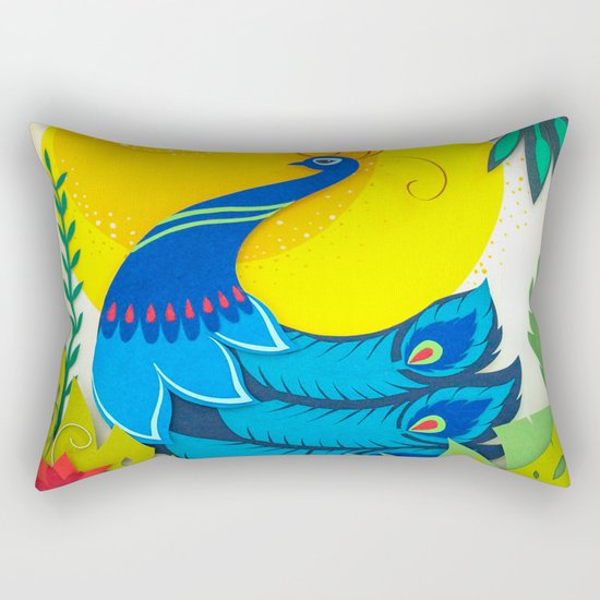 Peacock Paper Art Rectangular Pillow
