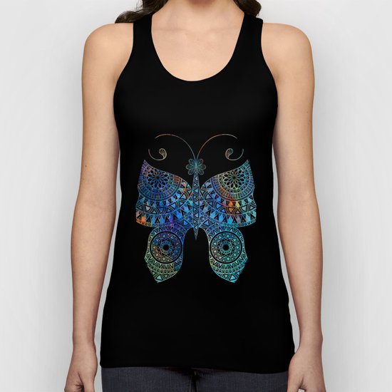 Drawn Butterfly on Black Unisex Tank Top