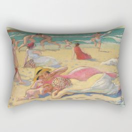 Games on the sand or Beach for wrestlers; jeux sur le sable or plage aux lutteurs coastal sea and sand landscape painting by Maurice Denis Rectangular Pillow