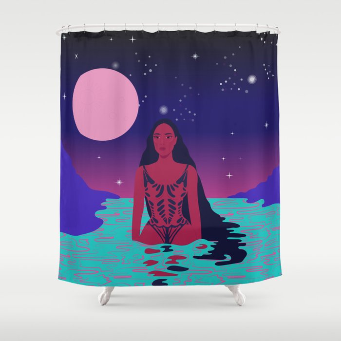 Galactica // Space, Galaxy, Pink, Purple, Water, Woman Shower Curtain