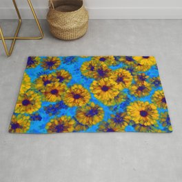 Yellow Blue floral bloom summer design Area & Throw Rug