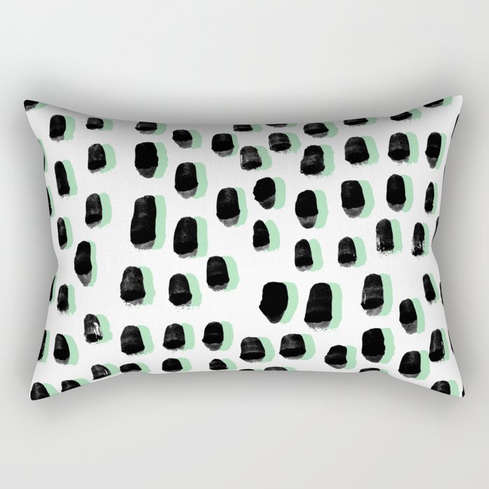 Shift pattern mint pastel black and white minimal dots painting brushstrokes modern art dorm college Rectangular Pillow